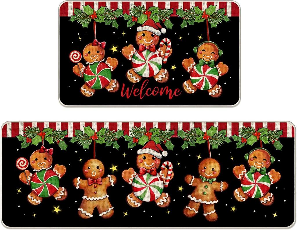 1/2Pcs Christmas Holiday Kitchen Floor Mat Home Decor Bedroom Balcony Long Carpet Festive Atmosphere Welcome Door Mat