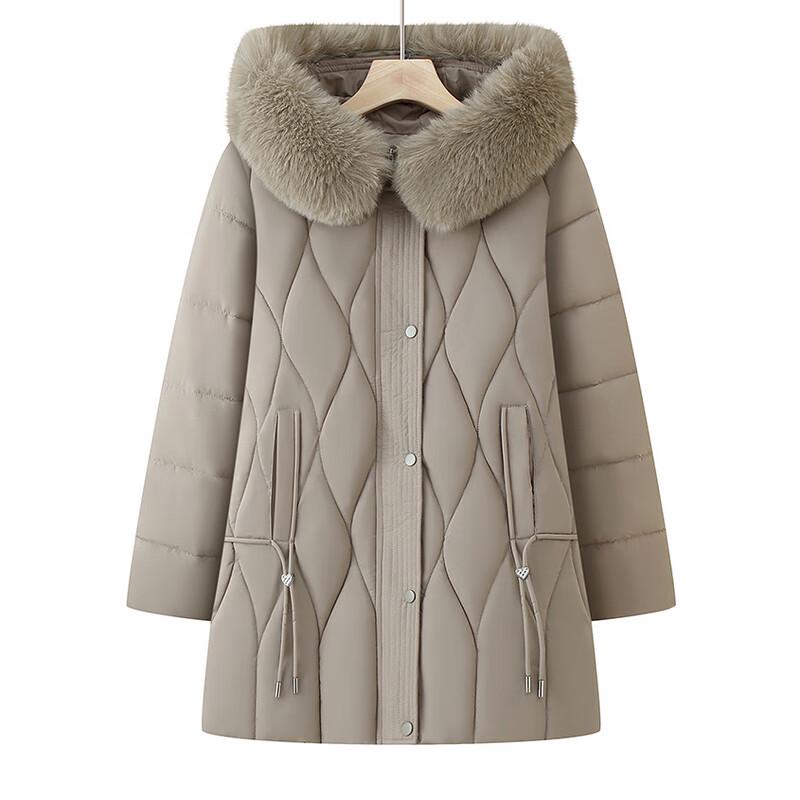 Mooou Palton de iarnă matlasat cu glugă de lungime medie pentru femei în vârstă