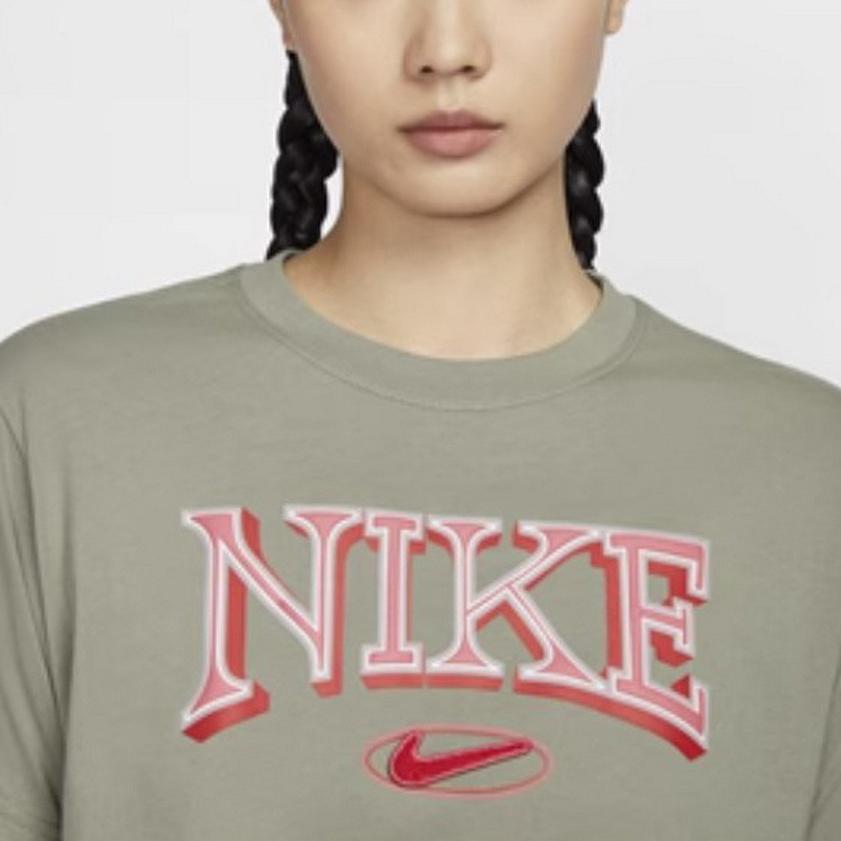 Nike Nsw Ss Tee Oc Varsity Letter Round Neck Fashion Pullover Short Sleeve T-Shirt Women Tops Army-Green FZ2856-320