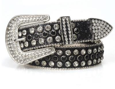 [$ole Only] Sole Only Belt, Glittery Black Bling Bling Hip Hop Western CZ Diamond Cool Men's Women's Sequin (Black, 105)