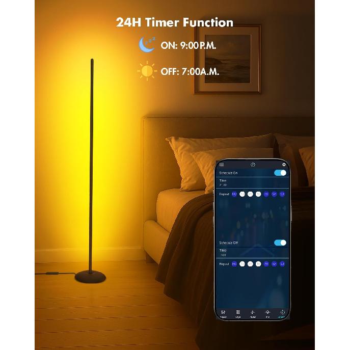 Corner Floor Lamp, Smart RGB LED Corner Lamp with App & Remote, Modern Floor Lamp with 16 Million Colors, Music Sync, Scene Modes, Color Changing