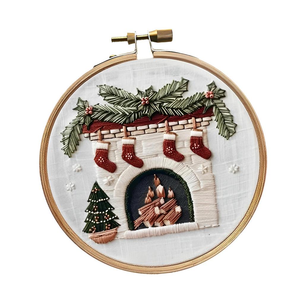 Christmas Embroidery Kit Cotton Hoop Cross Stitch Set Printed Pattern Crafts Package for Holiday Decoration Beginners