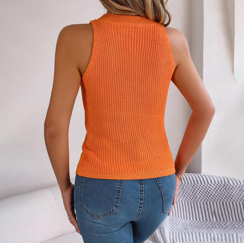 Damen T-Shirt mit V-Ausschnitt, ärmellos, einfarbig, für Damen, T-Shirt, Street-Strickmode