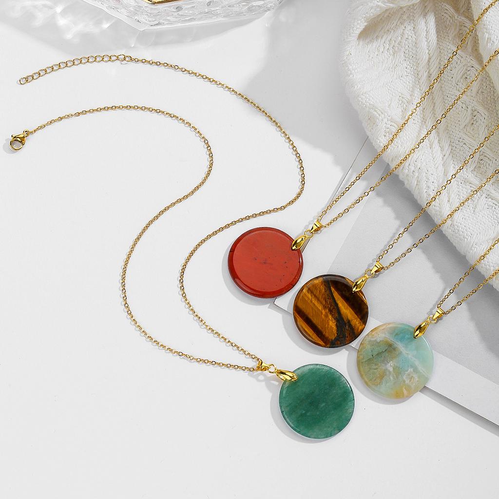 Natural Crystal Pendant, Pink Crystal Round Necklace, Insignia Necklace, Bohemian Jewelry