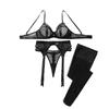 Women's Sexy Fashion Fishnet Lingerie Set Bow Decor Hollow Sheer Lingerie Outfit With Stockings
