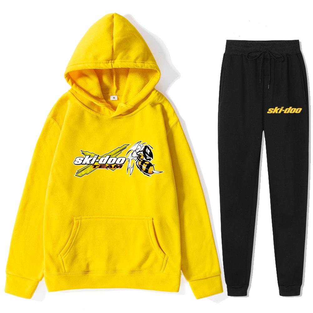 

Autumn Winter Ski-Doo Team Logo Printed Hoodies Sweatpants Set Fashionable Casual Warm Sports Long Sleeved Pants Men s Sport Wear XXL