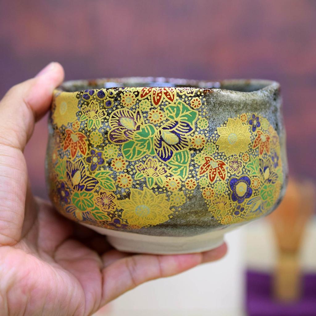 Waza No Kura Stylish Ceramic Matcha Kutani Flower Tea Ceremony Made In Perfect As a Birthday 60th 70th 77th 88th or As a Gift for Other Celebrations