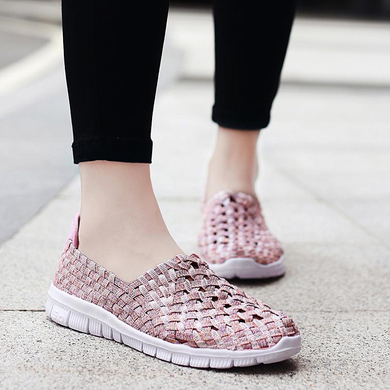 Damen Sneakers Sommer Atmungsaktiv Leichte Slipper Damen Flache Schuhe Damen Loafer Manuell Gewebte Flache Damen Freizeitschuhe