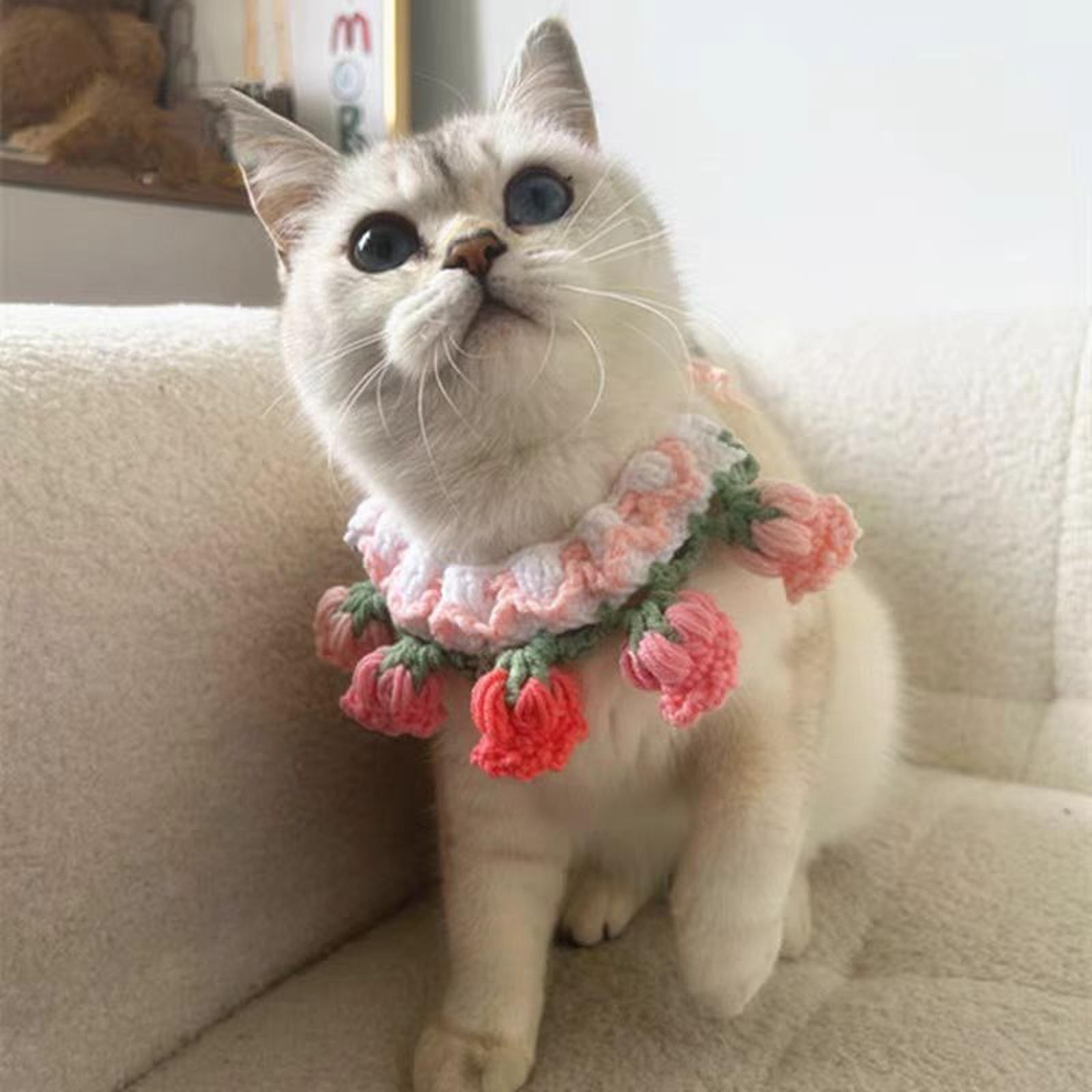 

Knitted Pet Bandana Bell Orchid Design Cute Scarf for Cats Dogs one size розовый