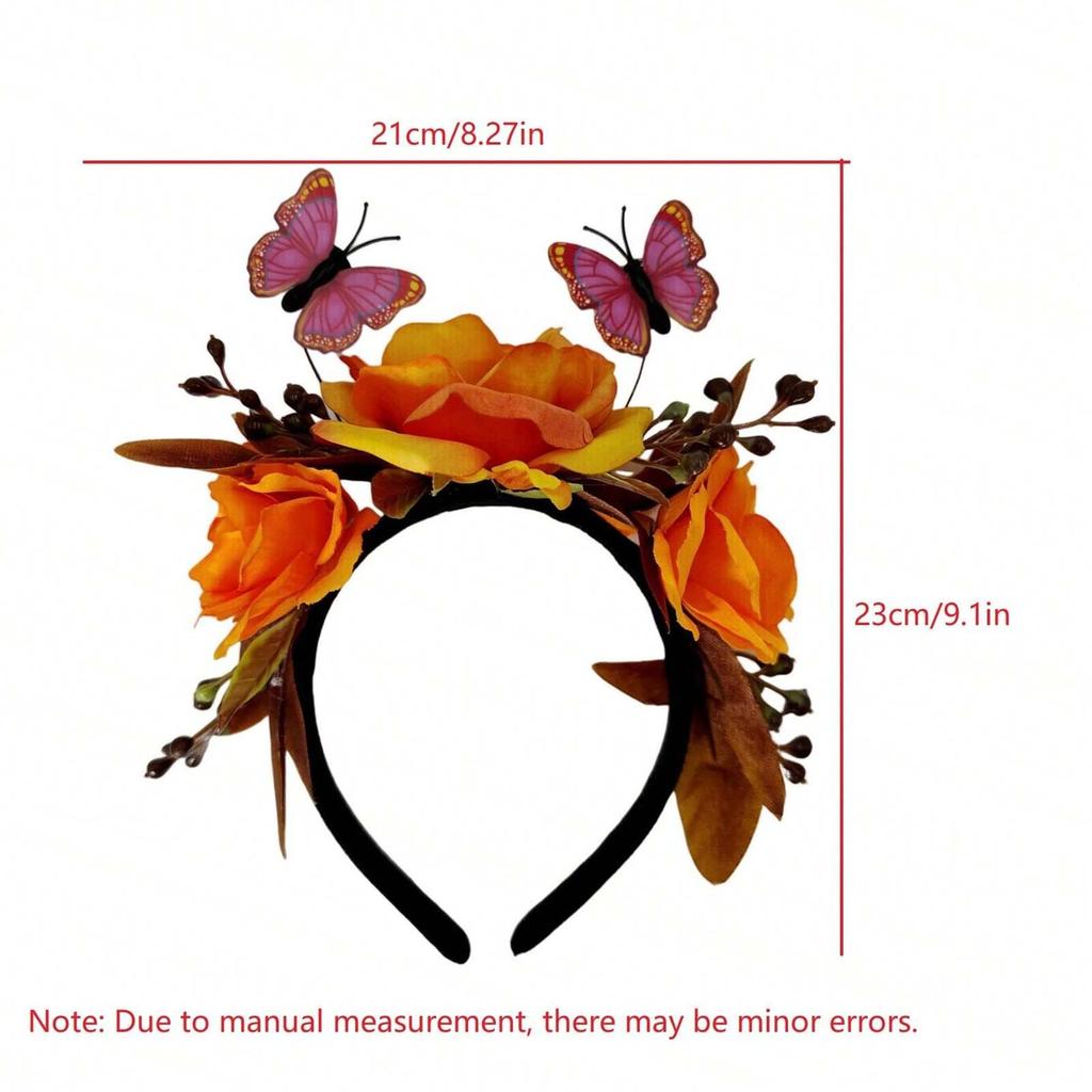 Day of The Dead Headband Butterfly Rose Flower Crown for Girls Halloween Tiaras and Crown Halo Crown Headwear Accessorie