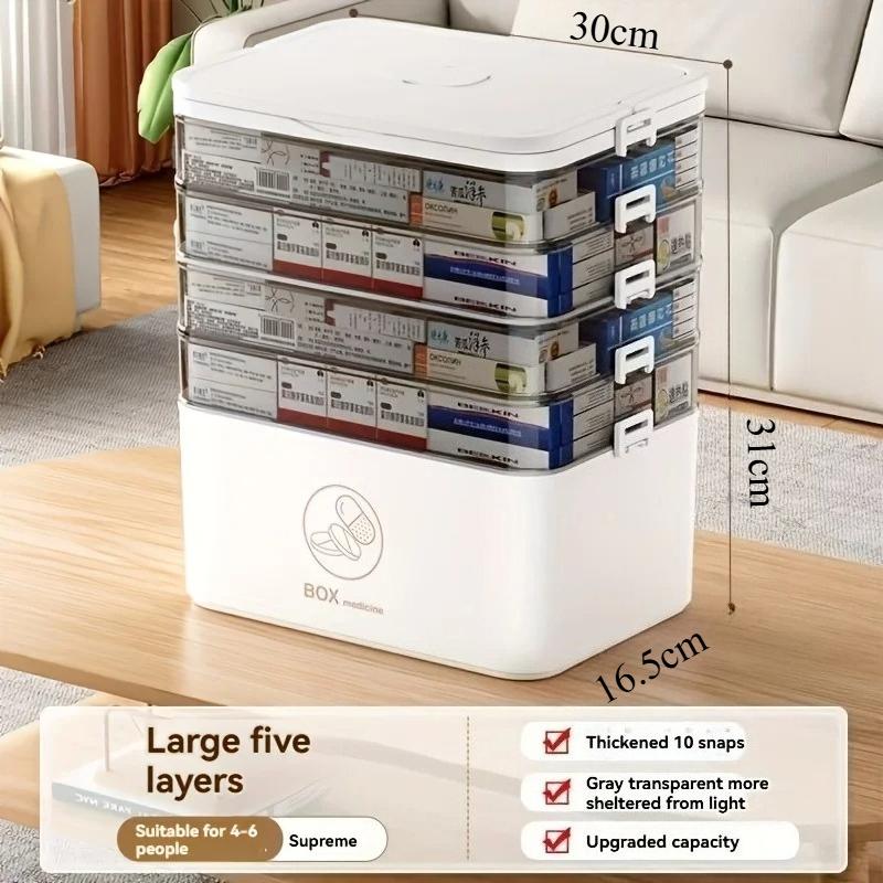 Portable Medicine Box Large Capacity Home Emergency Medical Kit Multi-layer Drug Storage Box with Partition Portable