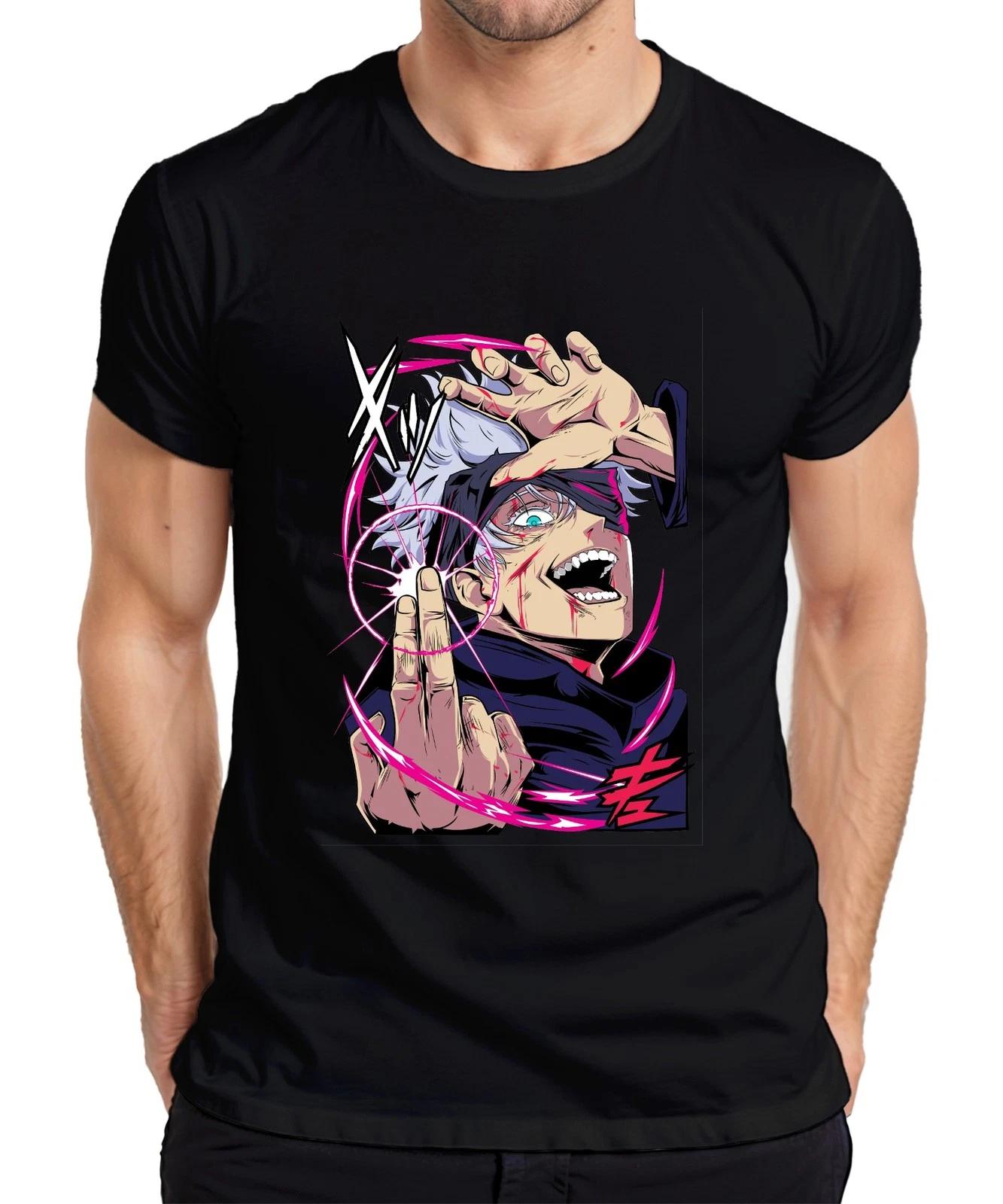 Jujutsu Kaisen Gojo weißes Haar Augenbinde Energiekreis Anime Herren T-Shirt L