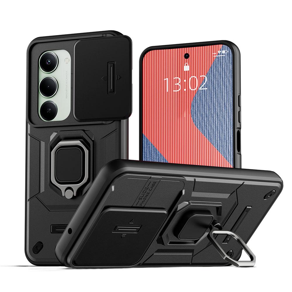 KEYSION Shockproof Armor Case for Redmi 15 169.5mm 171mm Slide Camera Lens Protection Metal Ring Stand Phone Cover for Redmi 5G
