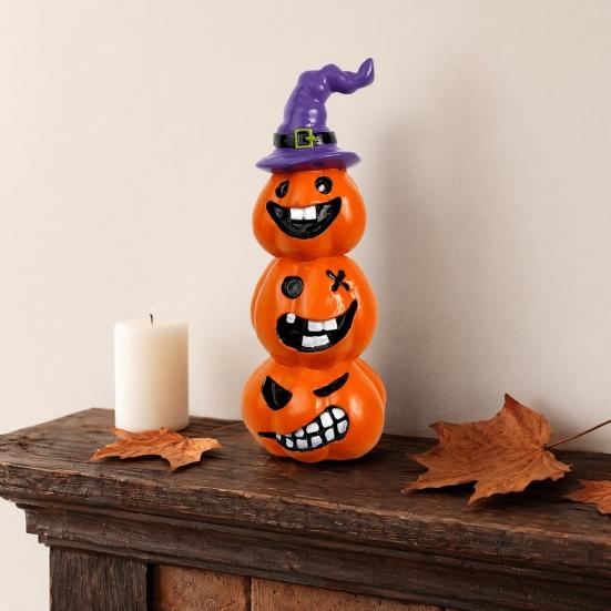 Festive Halloween Room Decor Pumpkin Statue, Resin Spooky Face Figurine for Durable Art Indoor Tabletop, Tiered Tray, Party, Home Hand Painted Crafts