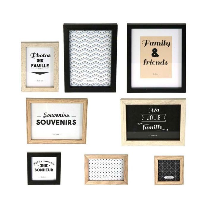 Cadres photos - HOME DECO FACTORY - Lot de 8 cadres en bois massif - Capacité 5 à 10 photos - Dimensions variées