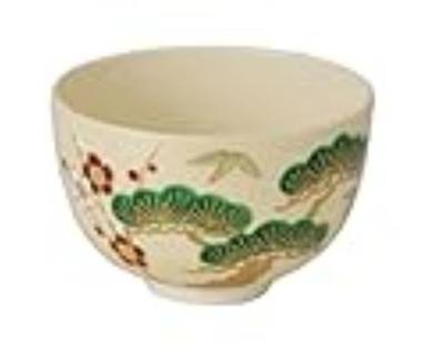 Yamakiikai Matcha und Pflaume W204 Schale, Gold-Dekorierte Kiefer, Bambus, Design,