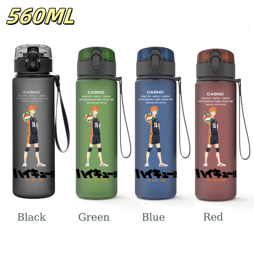 Anime Haikyuu Sports Water Bottle Leak Proof Frosted Plastic Cup Portable Rope Fitness Outdoor Travel 560ML with for Kid Friendly Entertaining Fun