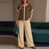 Women Short Sleeve Blouse and Long Pants Casual Two Piece Sets