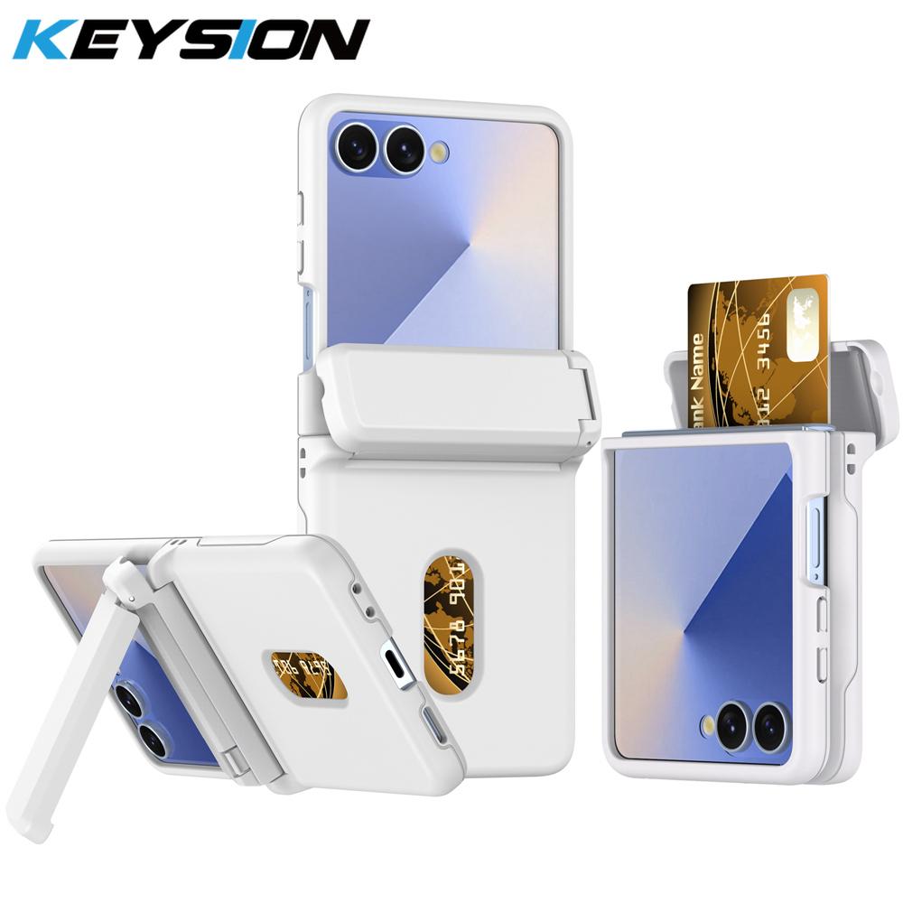 KEYSION Shockproof Case for Samsung Z Flip 7 6 5 5G Hard PC With Hinge Kickstand Card Slot Phone Cover for Galaxy Z Flip 5 6 7