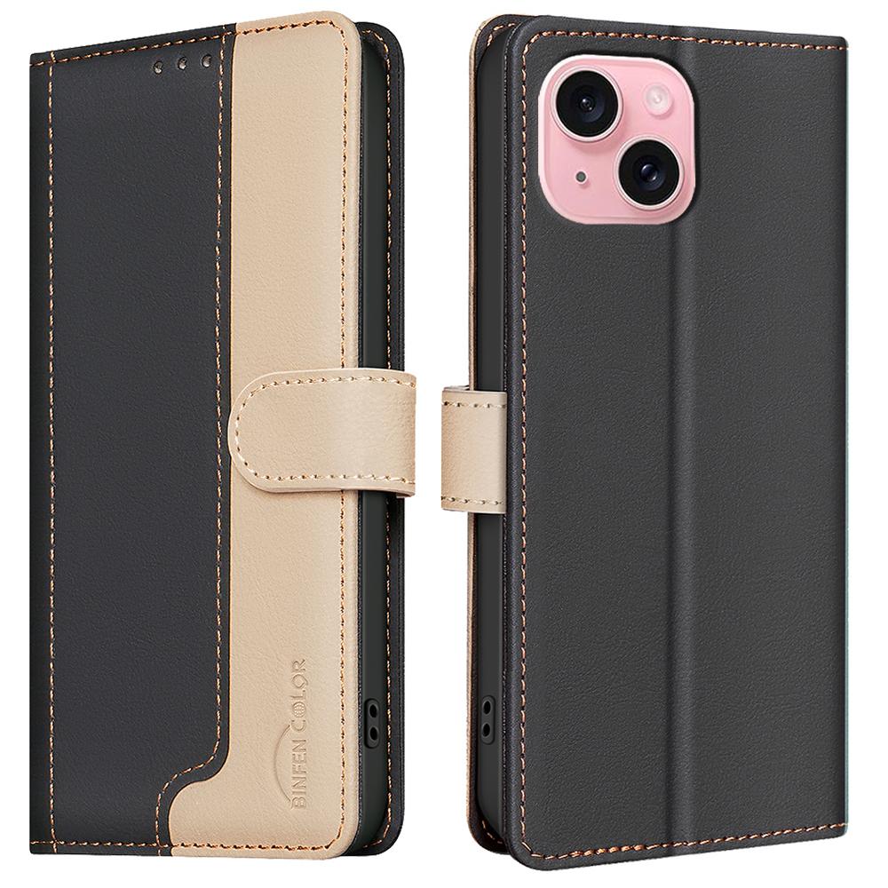 

BINFEN COLOR BF33 For iPhone 15 Case Splicing Color Phone Cover RFID Blocking Black