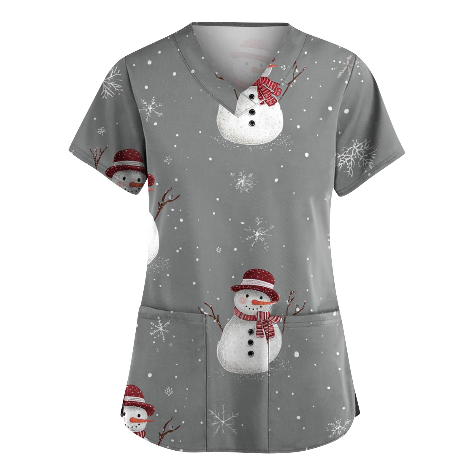 

Жіночий модний робочий одяг з V-подібним вирізом та короткими рукавами, з кишенями, топ з різдвяним принтом, уніформа доглядальниці S