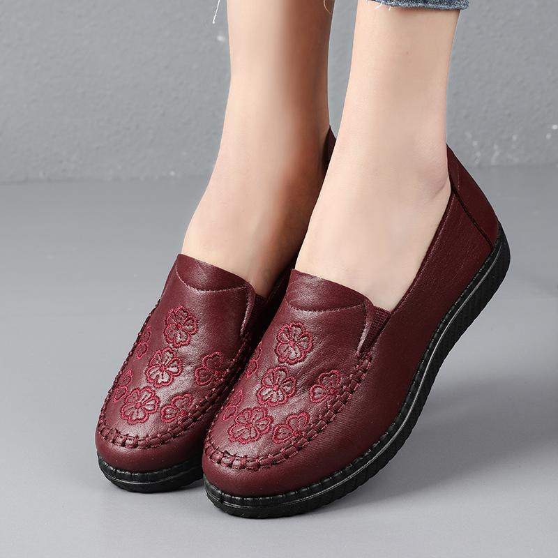 Damen Weiche Kunstleder Freizeitschuhe, Rutschfeste Leichte Slip-on Flats, Bequeme Loafer zum Gehen für Ältere Damen