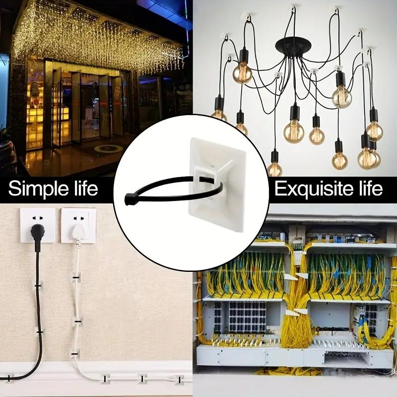 200-Piece Zip Tie Bracket with Self-Adhesive Backing - Cable Management Clips and Wall Anchors for Secure Wire Fixation