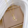 Titanium Steel Star Moon Full Diamond Light Luxury Temperament Gorgeous Full Diamond Necklace Female Versatile Collarbone Chain Titanium Steel Chain