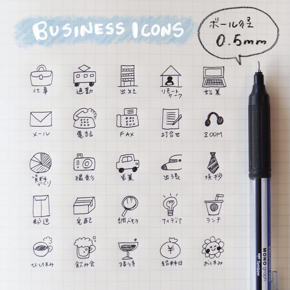 Tombow Pencil Monograph Light Ballpoint Blue MONO Color 0.5mm Oil-Based Pen, Ink, Barrel, 5-Pack (BC-MGLE01R15-5P)
