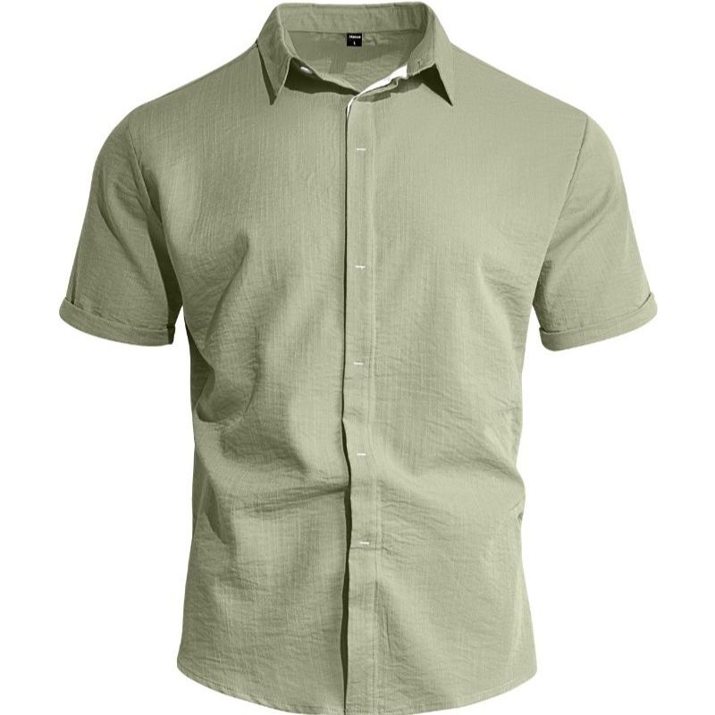 Men s Solid Color Casual Business Commute Cardigan Button-down Shirt with Turn-down Collar S