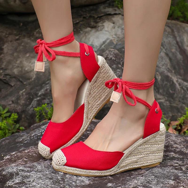 Fashion Women Shoes New Ankle Lace Up Wedges Sandals Women Summer Closed Toe Platform Sandles Woman High Heels Gladiator Sandalias Mujer