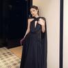 Neck Dress Women's Sexy Annual Meeting Dress Light Luxury Niche Heavy Industry Streamer Backless Vacation Birthday Skirt
