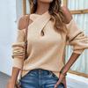Elegant Off Shoulder Cross Neck Knitted Pullover Sweater Women Autumn and Winter Fashion Loose Casual Tops Solid Color Long Sleeve Office Clothing
