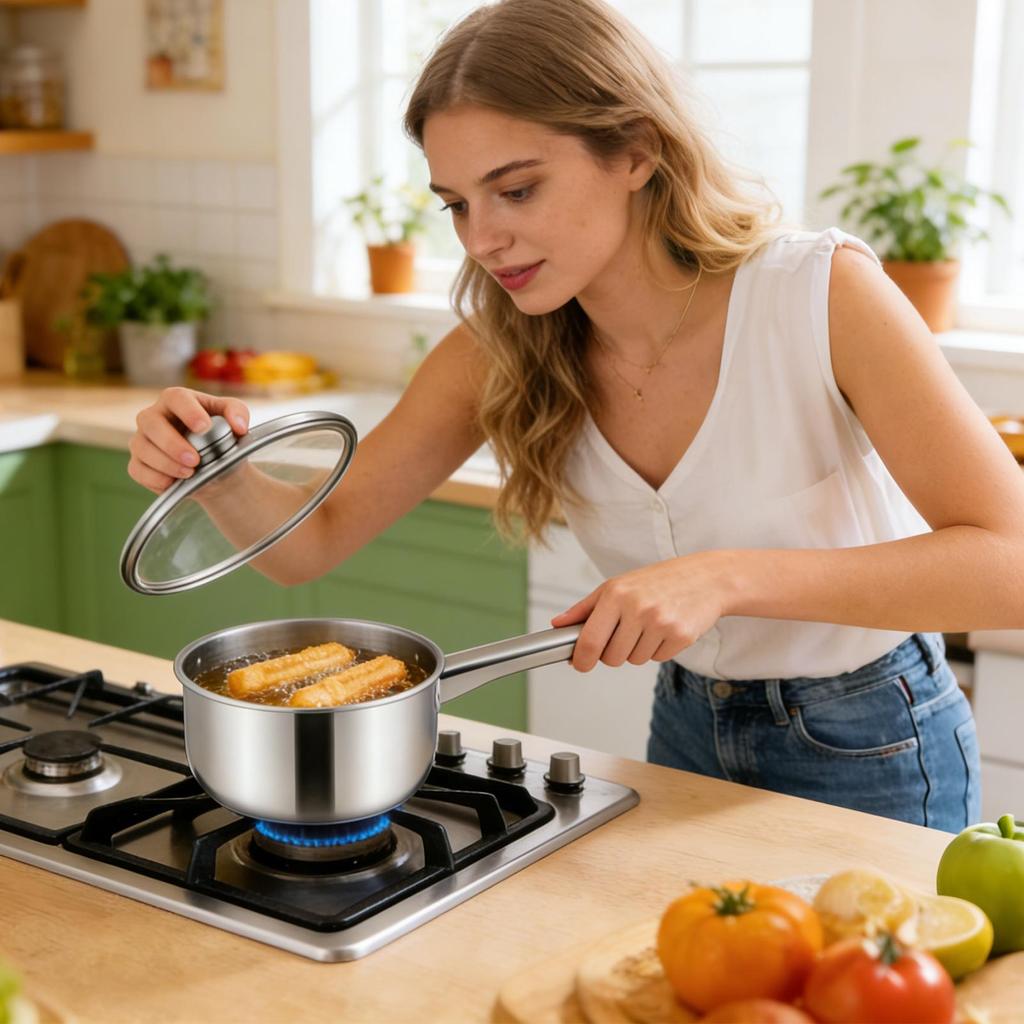 Deep Fryer Pot Stainless Steel Long Handle Cookware Frying Pot with Basket and Lid for Electric Gas Stove French Fries Chicken
