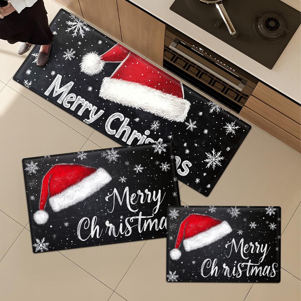 1Pcs Anti Fatigue Kitchen Rugs,Santa Claus Hat Print Waterproof Non-Slip Thick Cushioned Kitchen Mat Heavy Duty Comfort Standing Mat for Kitchen