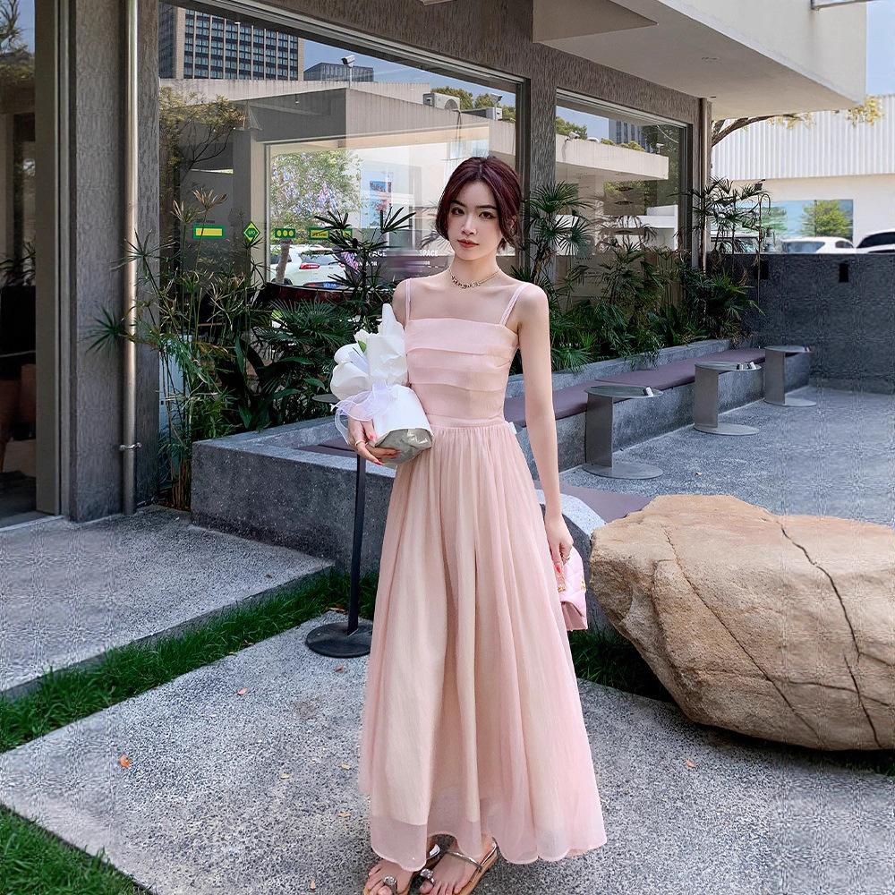 Seaside Vacation French Dress New Female Pink Fairy Skirt Super Fairy Mori Suspender Skirt Female Summer