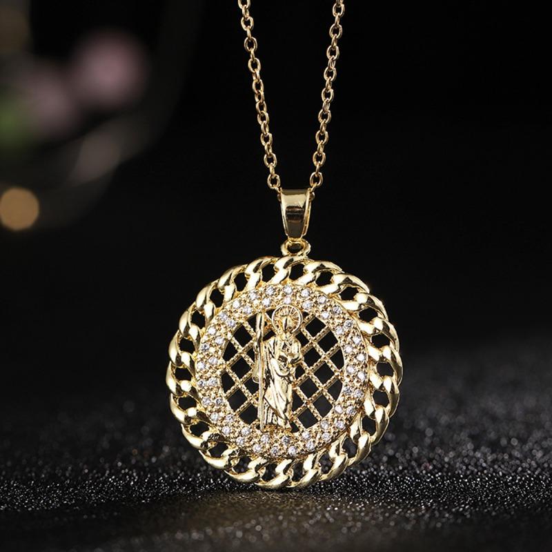 European and American Fashion Micro inlaid Color Zircon Pendant Women's Jewelry Virgin Mary Necklace