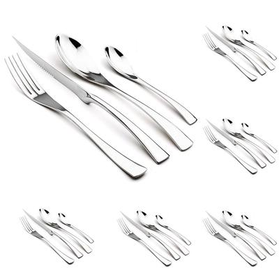 24Pcs 304 Stainless Steel Silverware Silver Tableware Fork Steak Knife Spoon Flatware Dishwasher Safe Luxury Cutlery Set Gift