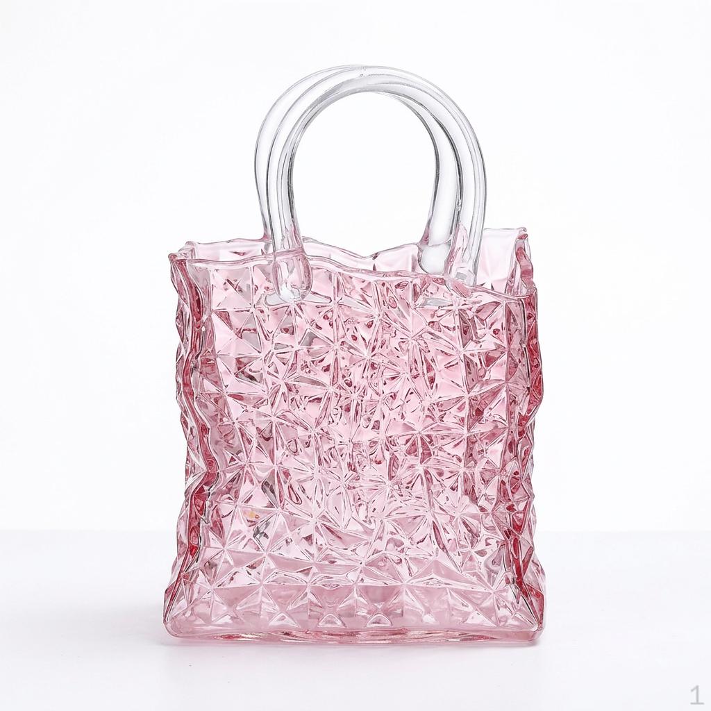 Handbag Shaped Glass Vase, Modern Minimalist Flower Vase for Home Decor, Geometric Textured Crystal