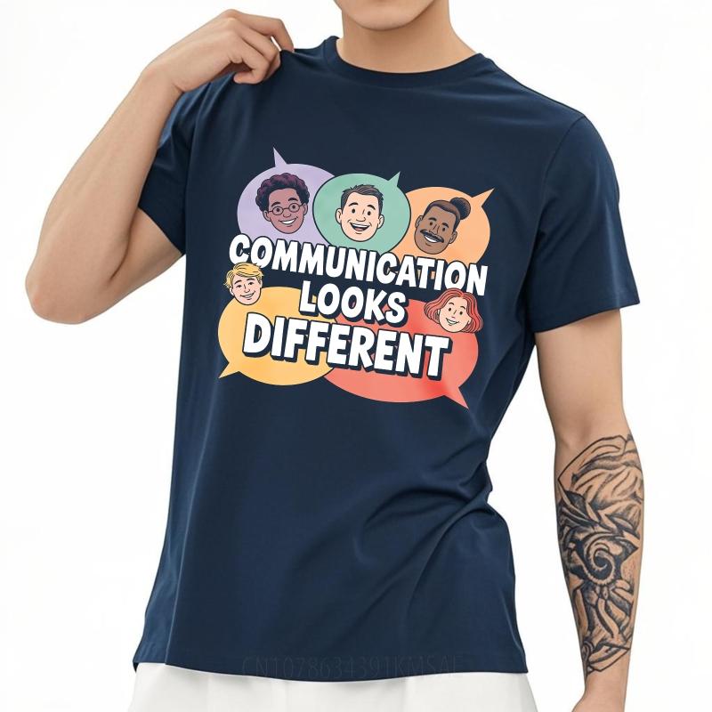 Comfortable Unisex Short Sleeve Tshirt Cotton Communication Looks Different Faces Speech Bubbles Anime Teenagers Tee Shirt