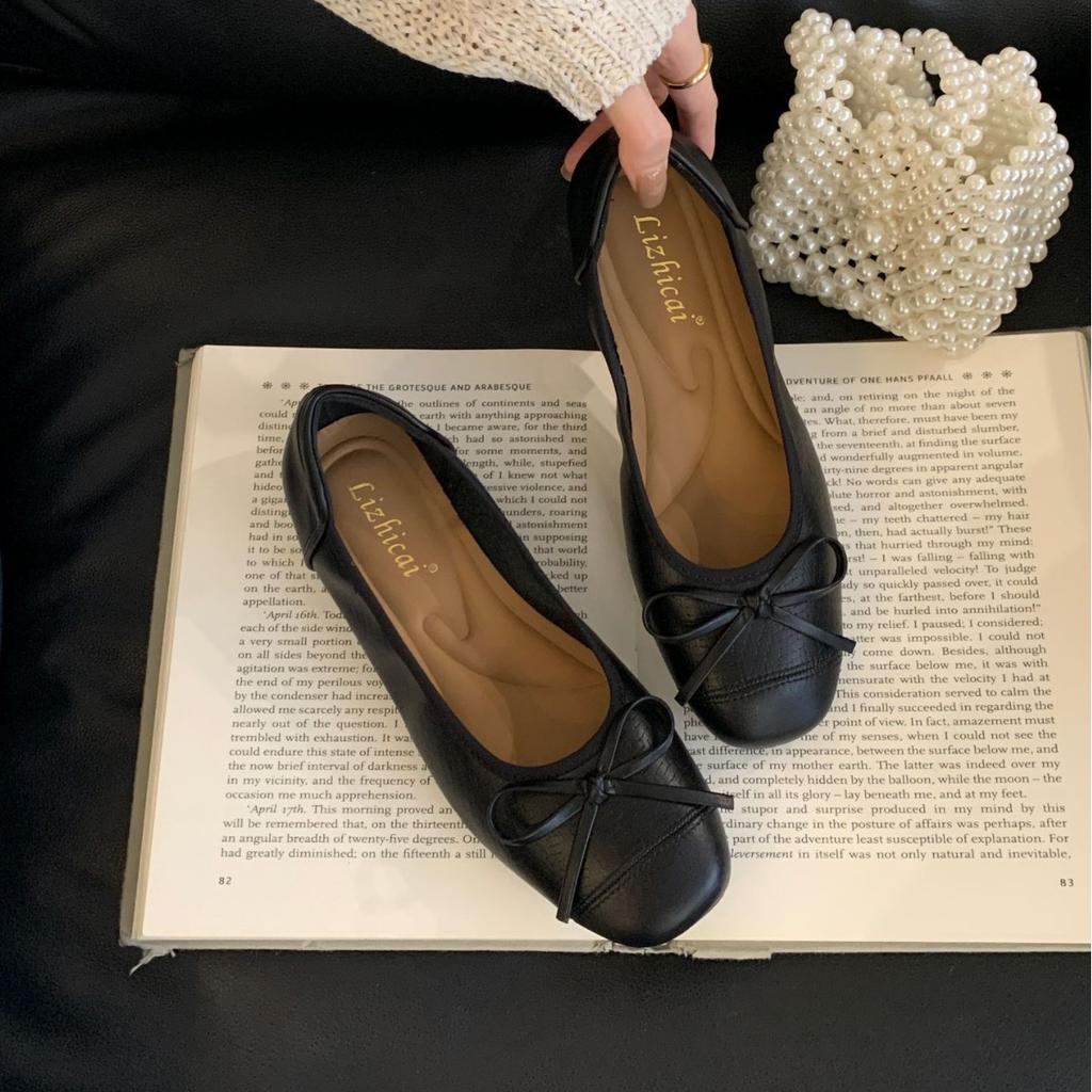 2025 New Round Head Bow Soft Sole Shallow Mouth Flat Bottom Doudou Pregnant Women's Single Shoes