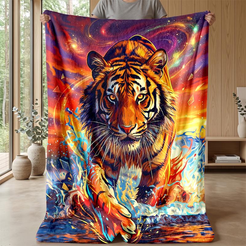 Cosmic Tiger Journey Blanket Personalized Name Flannel Blanket Soft Cozy Plush Throw for Sofa Bed Lightweight Home Decor