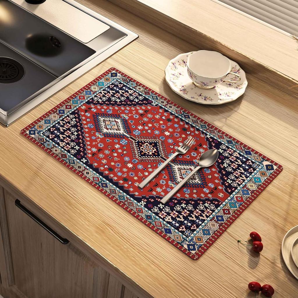 National Style Dish Drying Mat Absorbent Floral Coffee Rubber Backed Soft Silicone Bird Kitchen Draining for Bathroom Bar