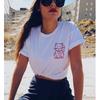 American Retro Niche Style Lucky Cat Letters Print Casual Pure Cotton Shoulder Short Sleeve T-shirt for Women