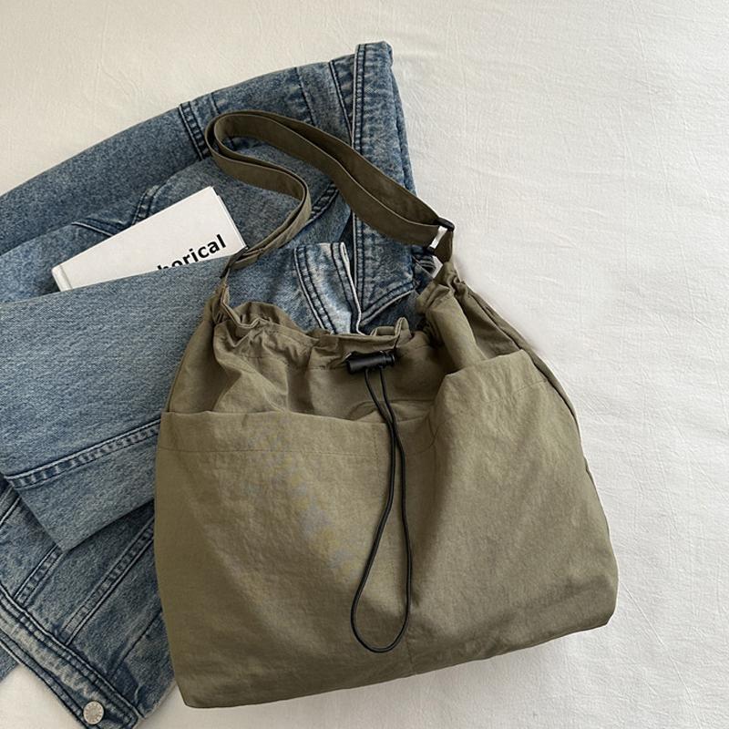 

Модная сумка-шоппер на шнурке, дорожная повседневная нейлоновая сумка-тоут большой вместимости, водонепроницаемая сумка-ведро через плечо для женщин