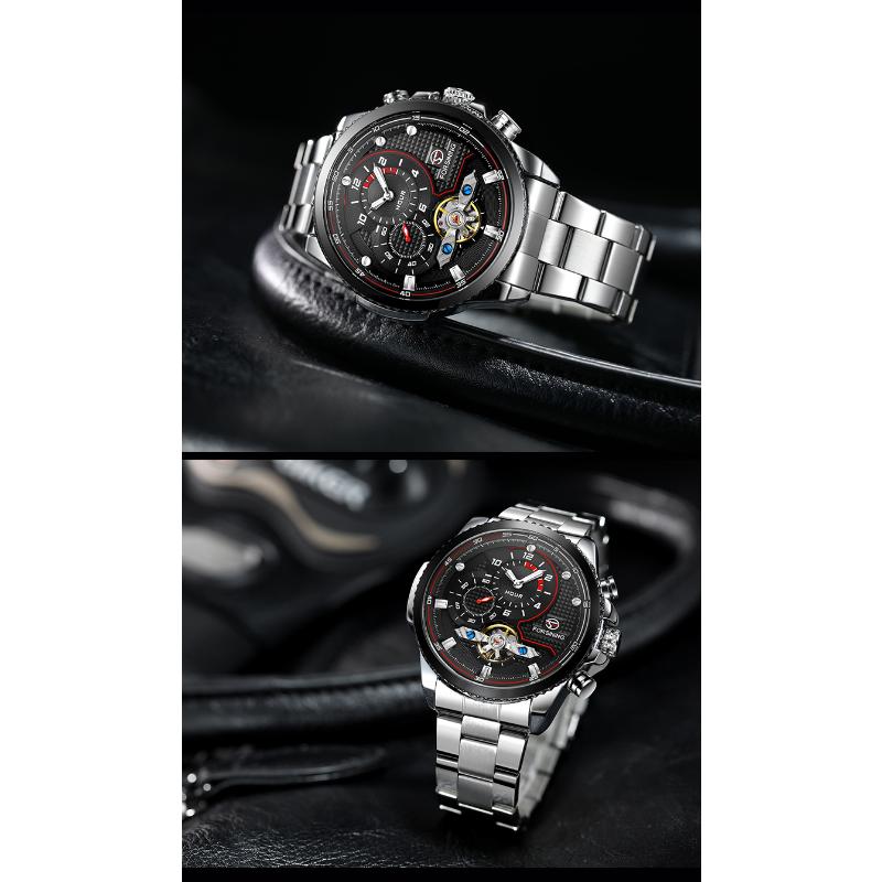 Forsining Mens Automatic Watches Stainess Steel Waterproof Wrist Watches Tourbillon Self Winding Mechanical Diamond Dial Wrist Watch