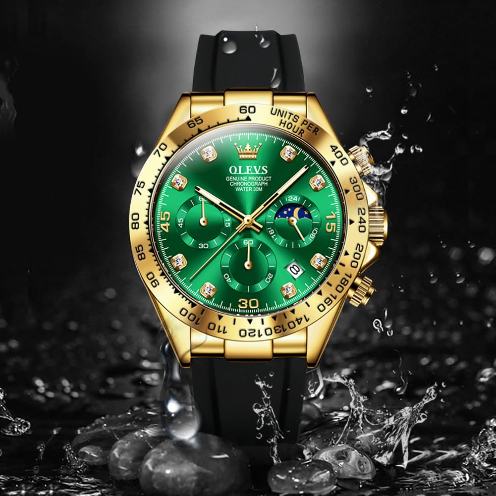 OLEVS Watch Stylish Popular Watch Fashion Japan Quartz Arm Watch Large Dial Outdoor Watch Date Green Arm Watch Waterproof Sports Business Gold Watch