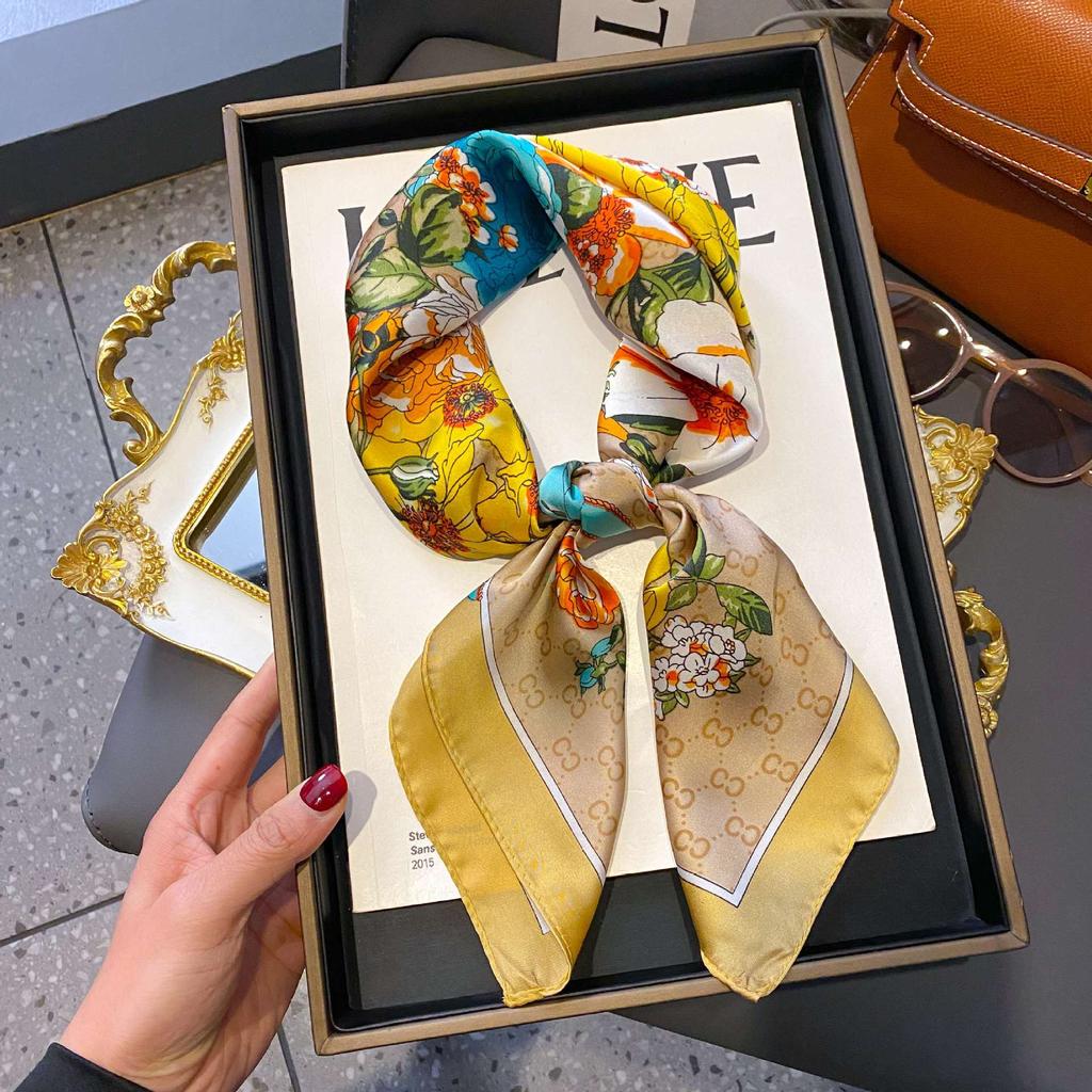 Silk Scarf Women'S Decoration High-End Small Square Scarf Versatile Trend Imitation Silk Scarf Tied Bag Streamer Thin Scarf