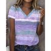 Summer V-neck 3D Multi-color Stripes Printed Top Fashionable Casual Short Sleeved Women's T-shirts