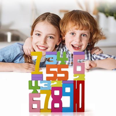 1 Set Holz Zahlen Baustein Spielzeug Pädagogisches Digital Block Stapeln Spiel Kleinkinder Jungen Mädchen Mathematik Lernen Zählen Bunte Baustein
